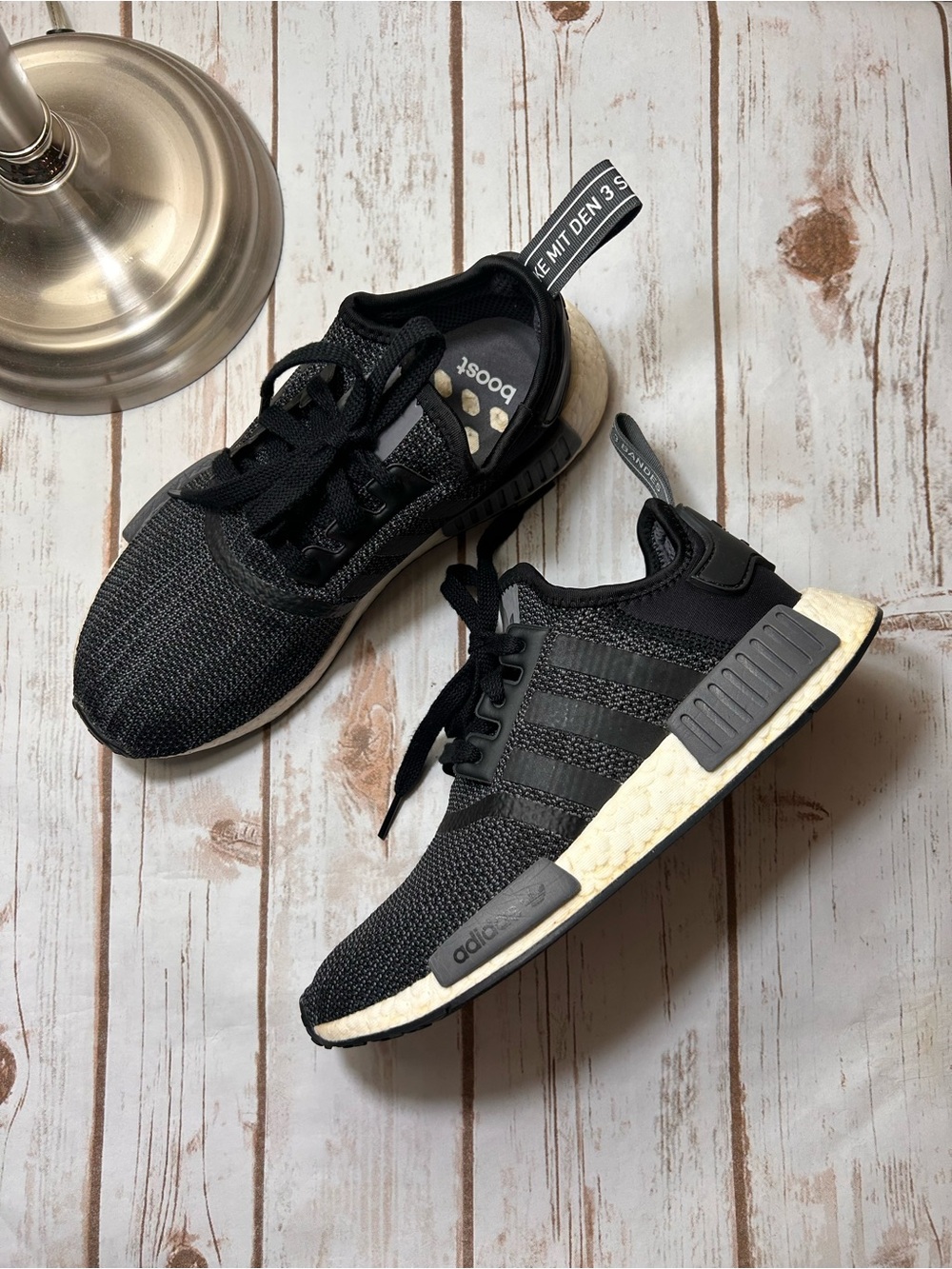 Adidas Original NMD R1 Running Shoes Stencil Pack Core Black Mesh Women Size 8.5
